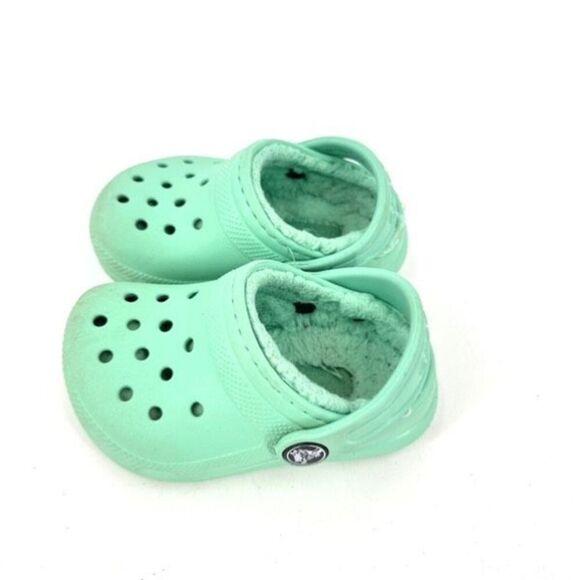 Crocs Toddler Classic Fuzzy Lined Clog Slip On Shoes Mint Green Size 5 toddler - Picture 7 of 7